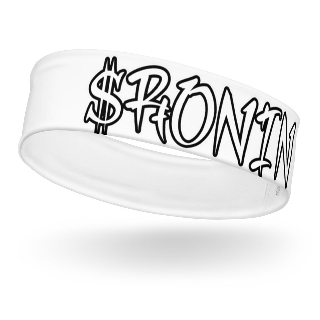 $RONIN Headband (Black Script): white headband with black graffiti-script $RONIN
