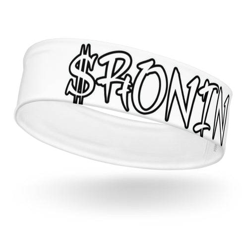 $RONIN Headband (Black Script): white headband with black graffiti-script $RONIN