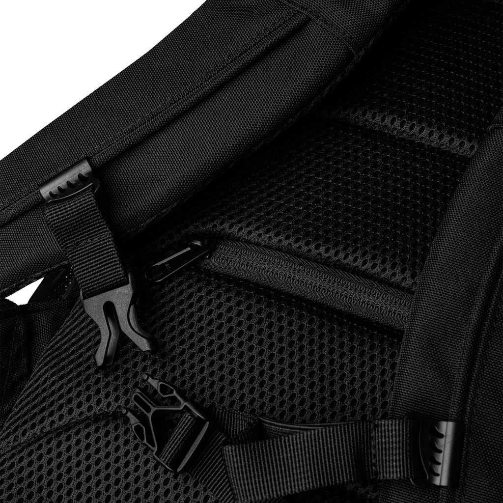 Ronin Crest Utility Backpack: white backpack with $RONIN script, RONIN crest panel and QR code