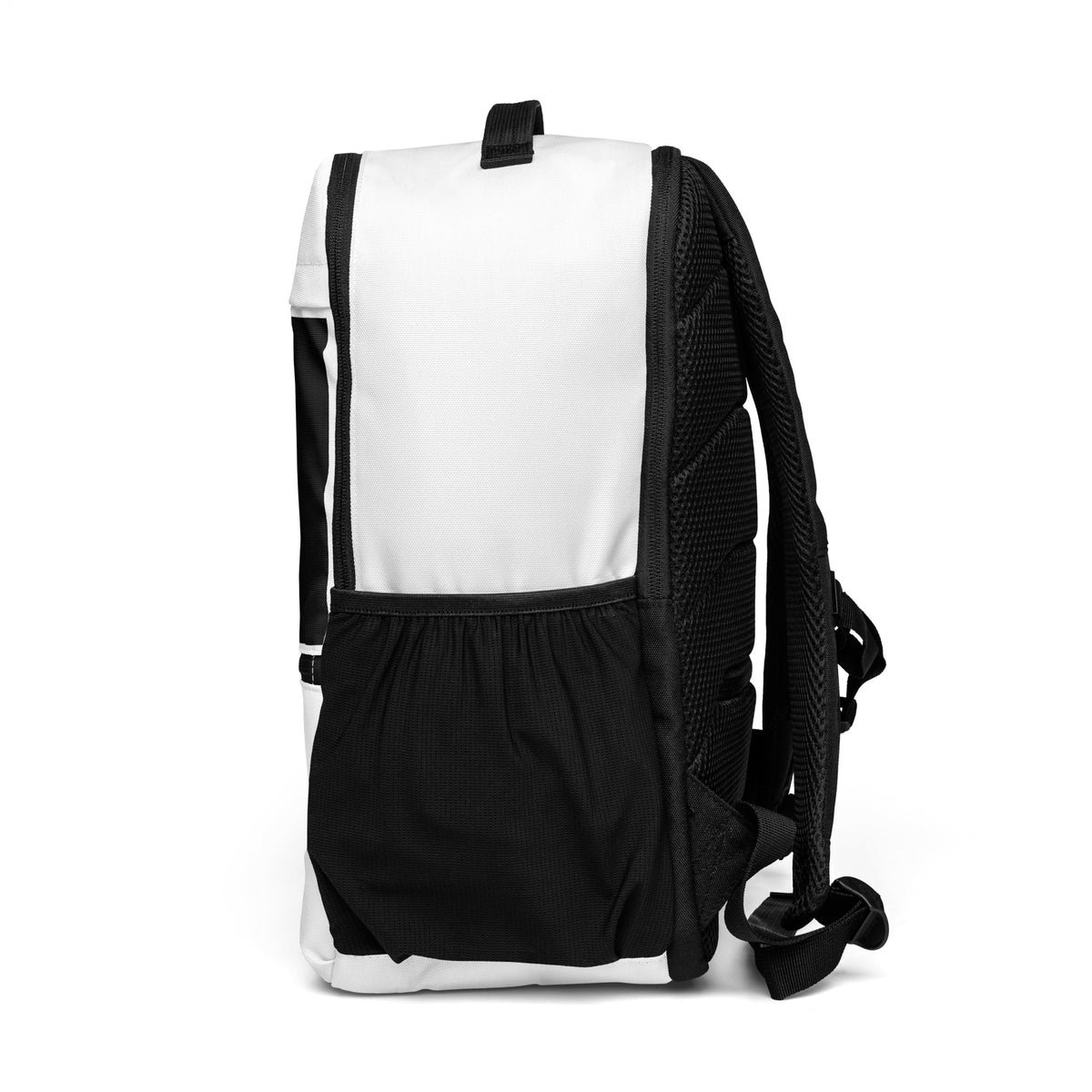 Ronin Crest Utility Backpack: white backpack with $RONIN script, RONIN crest panel and QR code