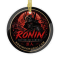 Ronin Crest Glass Ornament: round glass ornament with the RONIN blood-moon samurai crest