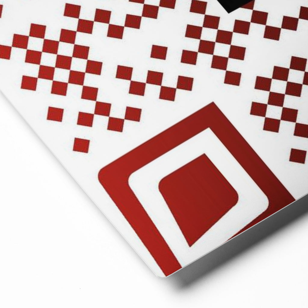 Ronin QR Code Metal Print: red and white RONIN QR code metal print on a wall