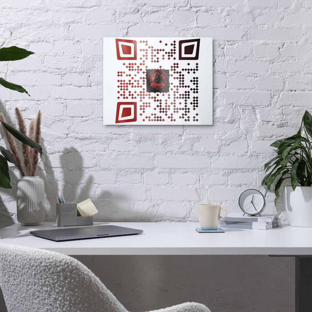 Ronin QR Code Metal Print: red and white RONIN QR code metal print on a wall