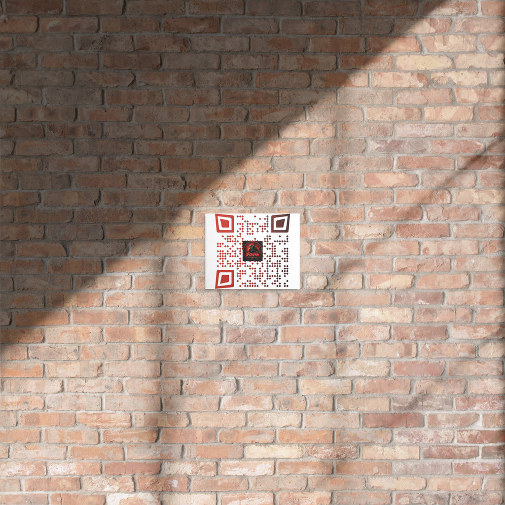 Ronin QR Code Metal Print: red and white RONIN QR code metal print on a wall