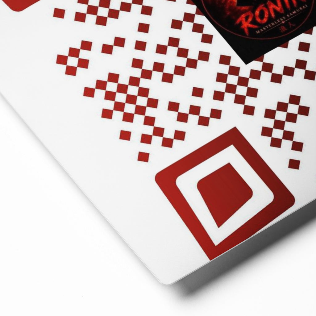 Ronin QR Code Metal Print: red and white RONIN QR code metal print on a wall