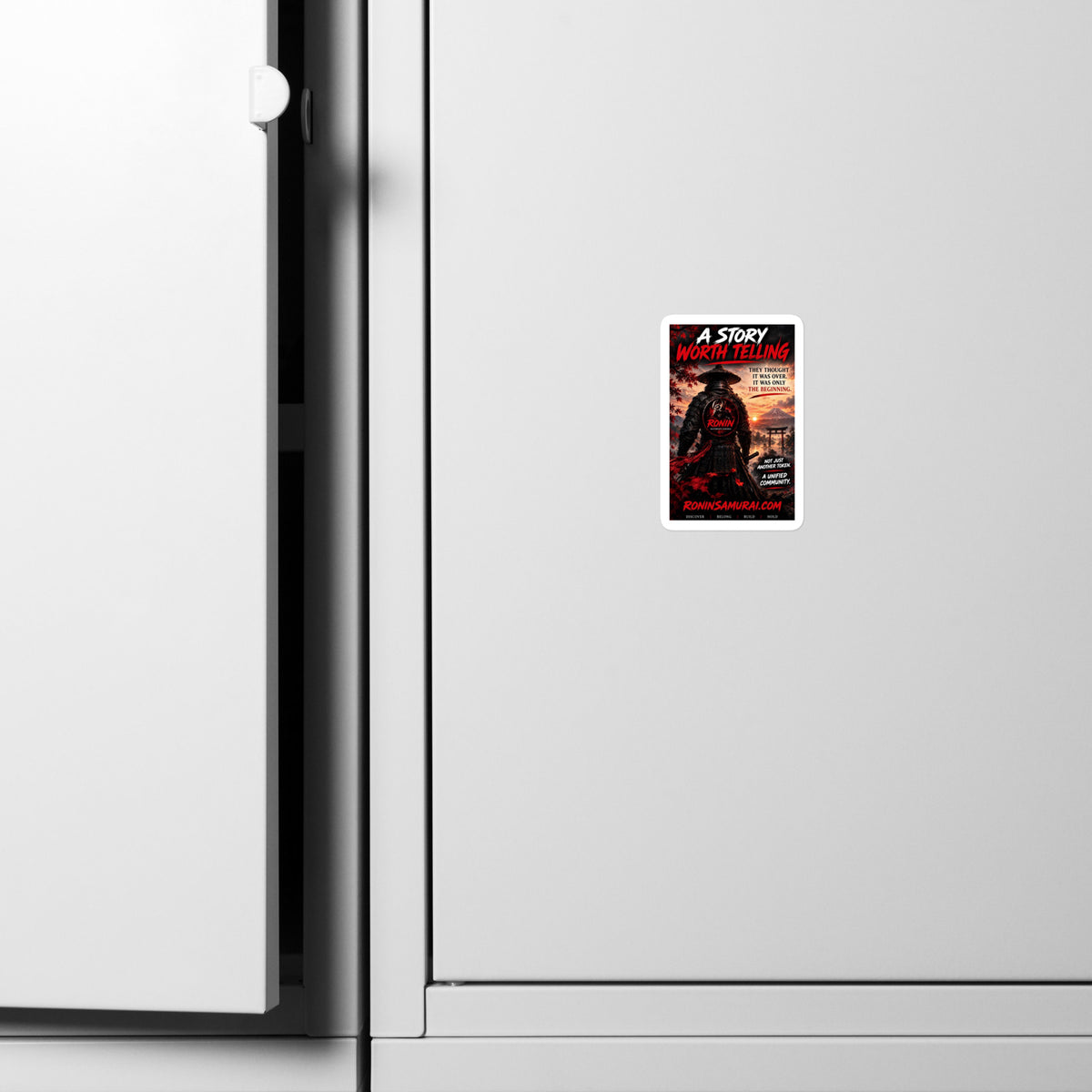 Story Worth Telling Vinyl Decal: straw-hat ronin before a torii under a red sky, A STORY WORTH TELLING