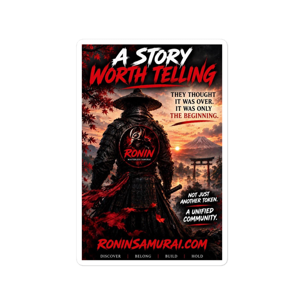 Story Worth Telling Vinyl Decal: straw-hat ronin before a torii under a red sky, A STORY WORTH TELLING