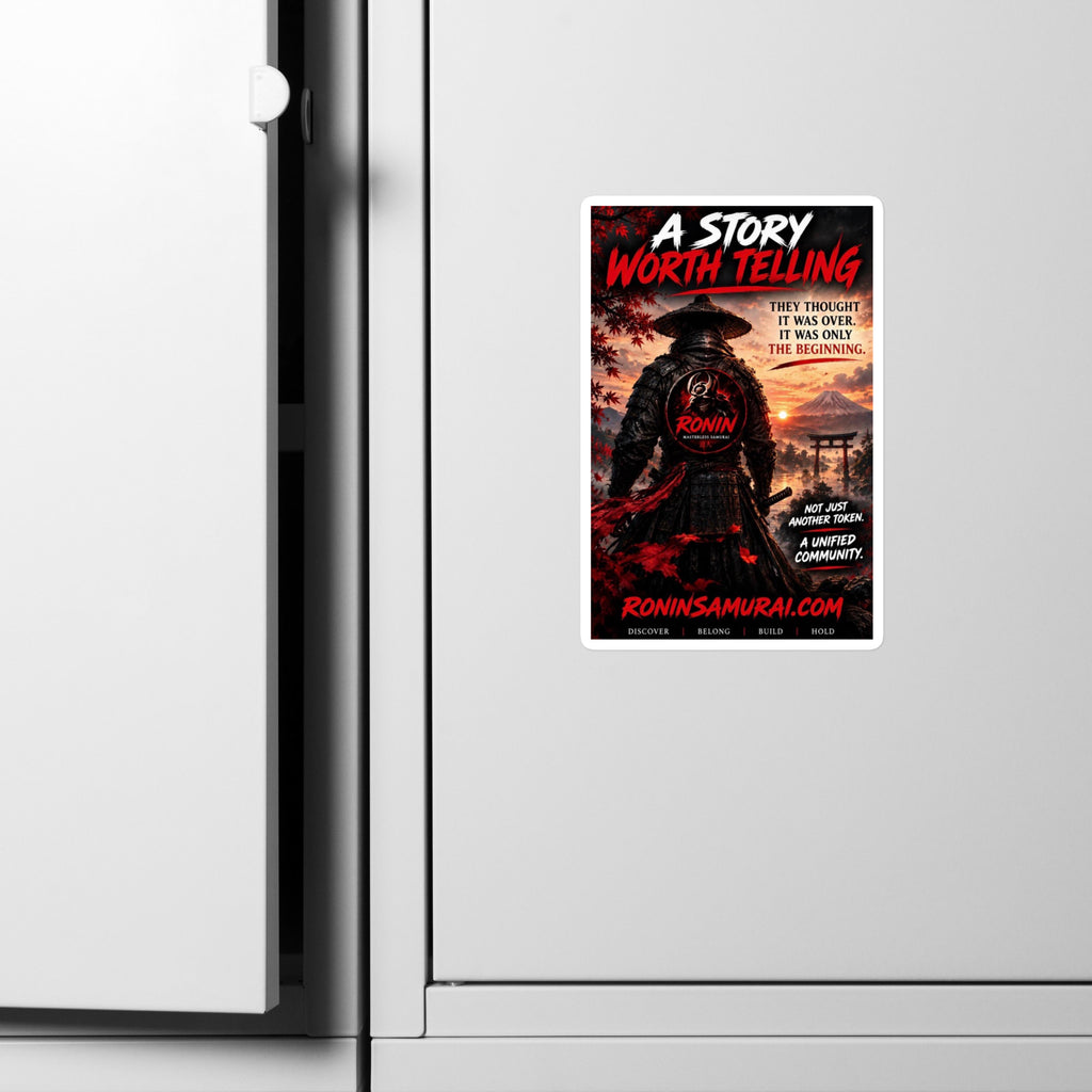 Story Worth Telling Vinyl Decal: straw-hat ronin before a torii under a red sky, A STORY WORTH TELLING