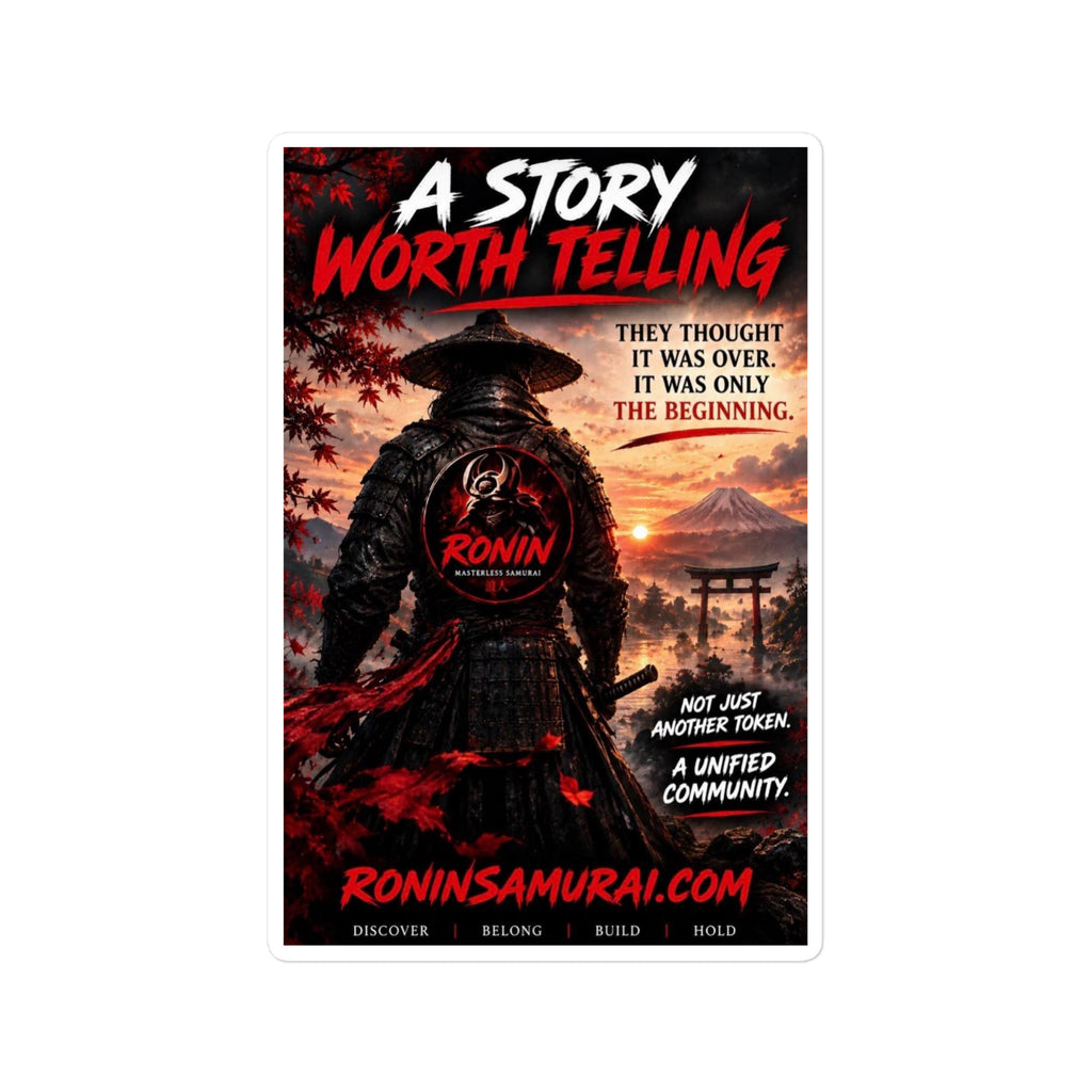 Story Worth Telling Vinyl Decal: straw-hat ronin before a torii under a red sky, A STORY WORTH TELLING