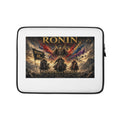 We Are Ronin Laptop Sleeve: armored samurai riders under war banners with red and blue paint bursts, gold RONIN
