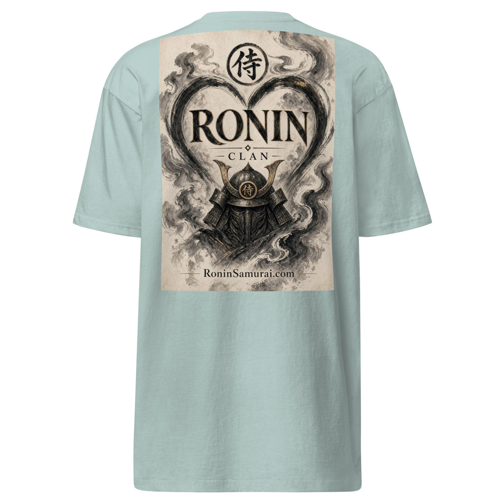 Ink Heart Ronin Clan Tee, agave back: ink-wash heart around a kabuto helmet on cream paper, 侍 seal and RONIN CLAN