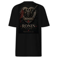 Kabuto Heart Ronin Clan Tee, black back: stone heart with a masked kabuto warrior, katana and red banner, RONIN CLAN
