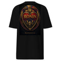 Royal Crest Ronin Clan Tee, black back: gilded red-and-gold heart shield with the 侍 seal, RONIN CLAN and kabuto emblem