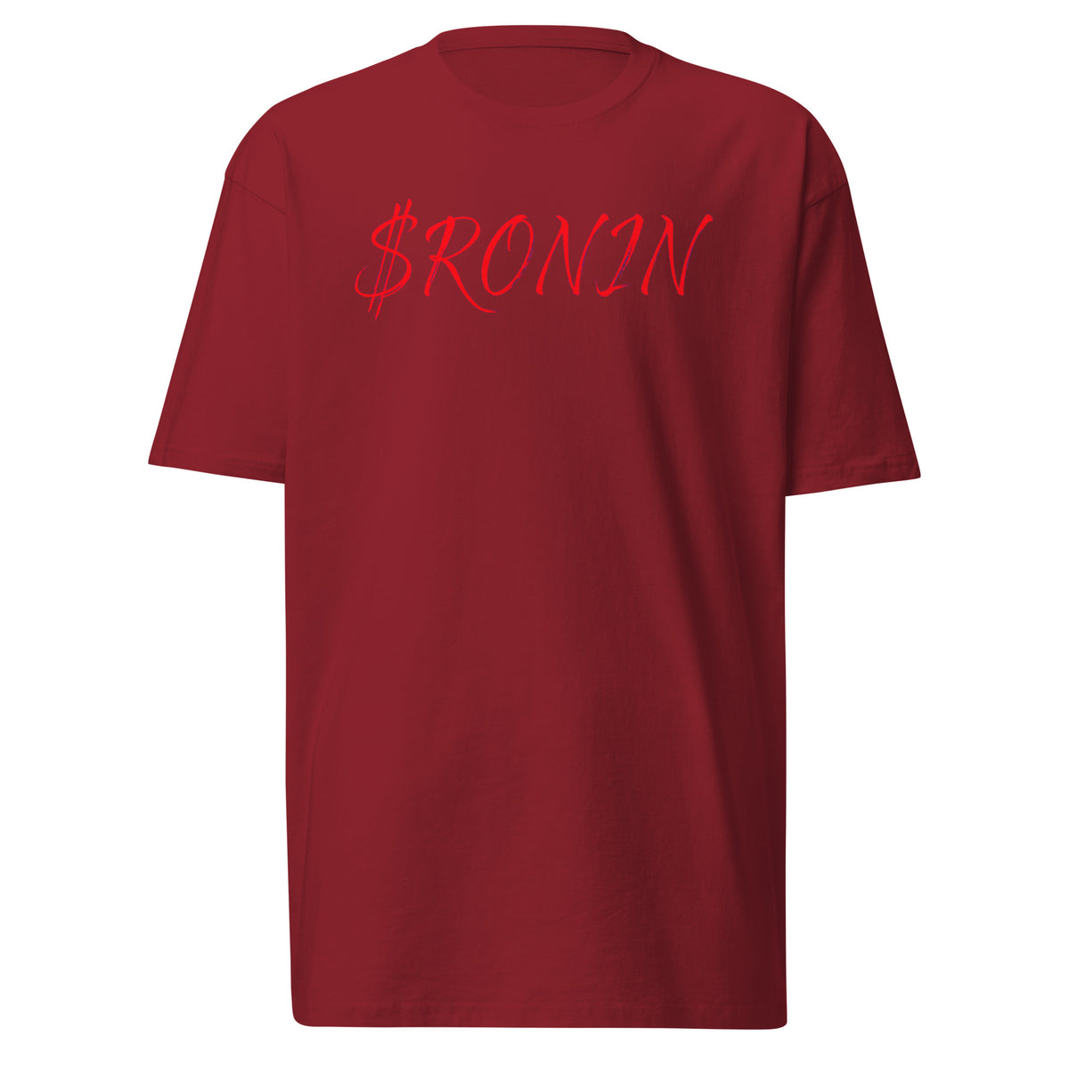 Bronze Crest Ronin Clan Tee, brick red front: red script $RONIN on the chest