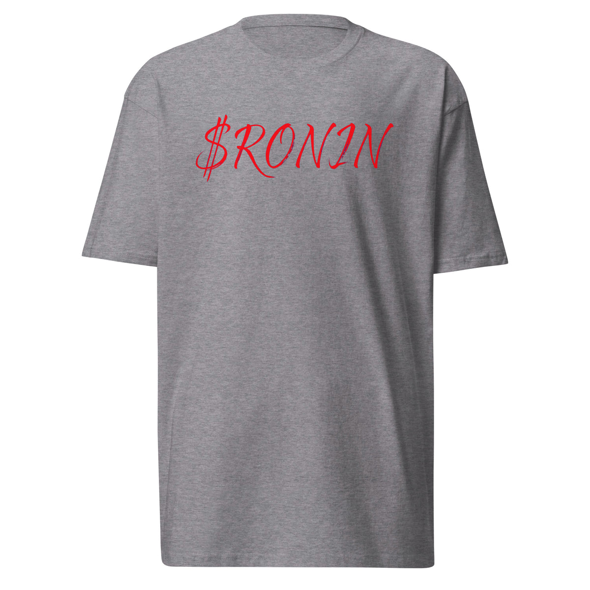 Ink Heart Ronin Clan Tee, carbon grey front: red script $RONIN on the chest