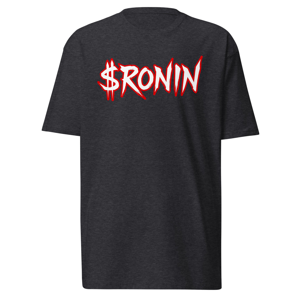 Sworn Brothers Ronin Tee, charcoal heather front: white-and-red graffiti $RONIN on the chest