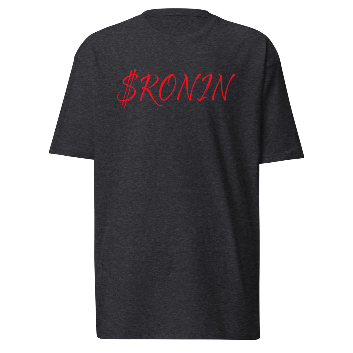 Ink Heart Ronin Clan Tee, charcoal heather front: red script $RONIN on the chest