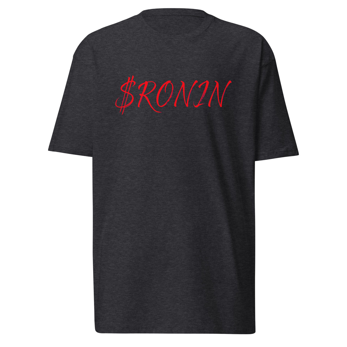 Kabuto Heart Ronin Clan Tee, charcoal heather front: red script $RONIN on the chest