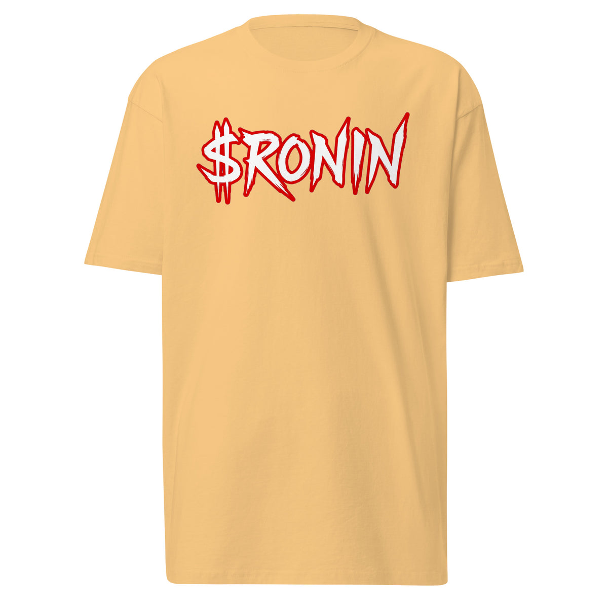 Sworn Brothers Ronin Tee, vintage gold front: white-and-red graffiti $RONIN on the chest