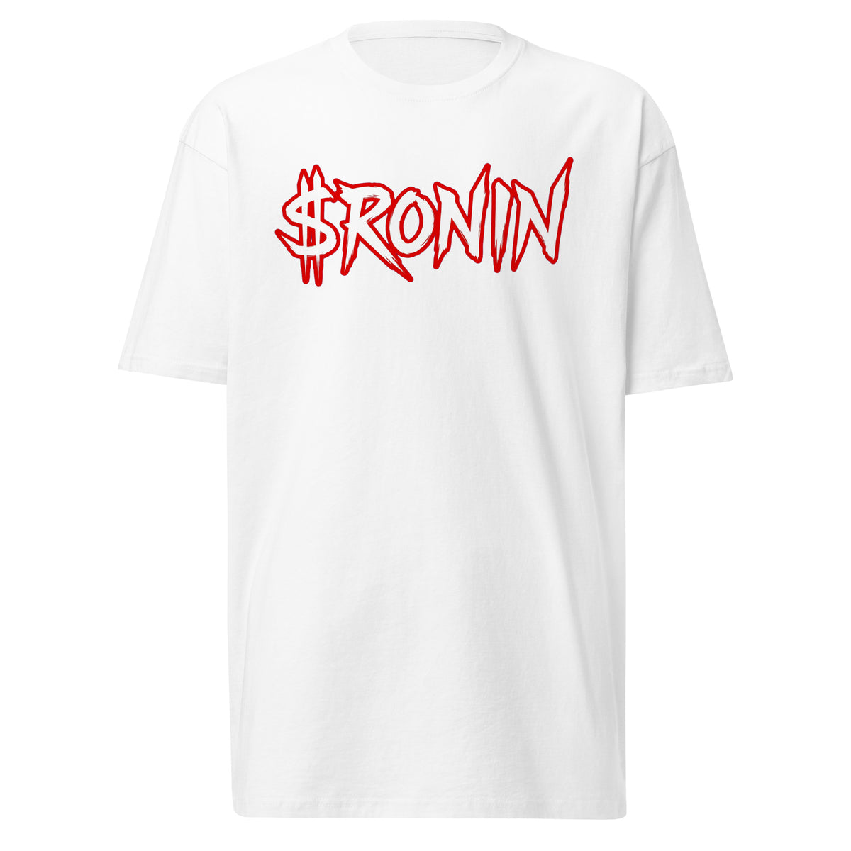 Sworn Brothers Ronin Tee, white front: white-and-red graffiti $RONIN on the chest