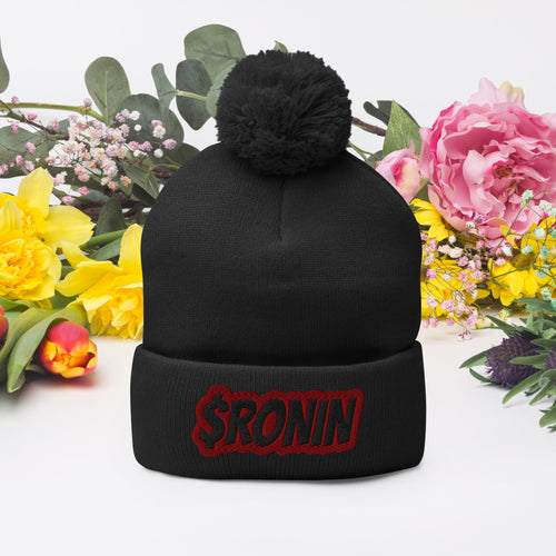 $RONIN Embroidered Pom-Pom Beanie: embroidered $RONIN wordmark on the cuff, pom-pom on top