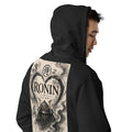 Ink Heart Ronin Clan Zip Hoodie, black right back: ink-wash heart around a kabuto helmet on cream paper, 侍 seal and RONIN CLAN