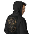Bronze Crest Ronin Clan Zip Hoodie, black right back: bronze heart shield with the 侍 seal, RONIN CLAN and a kabuto emblem