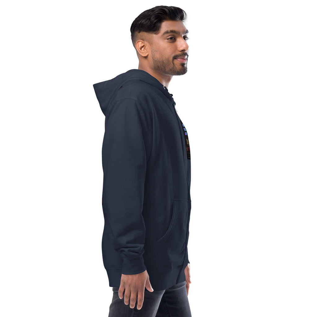 Silver-Haired Ronin Zip Hoodie, classic navy right: Solana × $RONIN patch on the chest