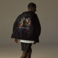 Ink and Steel Samurai Windbreaker, black back: back print of a samurai in a gold-crested helmet amid paint splashes, INK AND STEEL