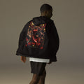 Clan at the Tip Windbreaker, black back: back print of a red-armored samurai with three swordswomen, THE CLAN AT THE TIP