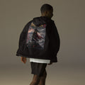 Torii Ridge Ronin Windbreaker, black back: back print of a caped female samurai on a ridge facing Fuji and a torii under gold $RONIN
