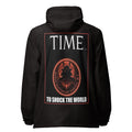 Ronin Cover Story Windbreaker, black back: back print of a red-framed cover-style poster with the round RONIN samurai seal and TO SHOCK THE WORLD