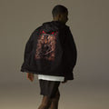 Ronin Warband Windbreaker, black back: back print of an armored warband on a burning battlefield under a red RONIN title