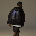 Bamboo Moon Ronin Windbreaker, black back: back print of a straw-hat ronin with a glowing katana in a moonlit lantern bamboo grove