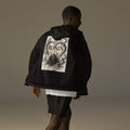 Ink Heart Ronin Clan Windbreaker, black back: ink-wash heart around a kabuto helmet on cream paper, 侍 seal and RONIN CLAN
