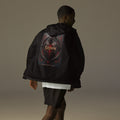 Obsidian Heart Ronin Windbreaker, black back: spiked black armored heart with a glowing red core and $RONIN, red kanji at the sides