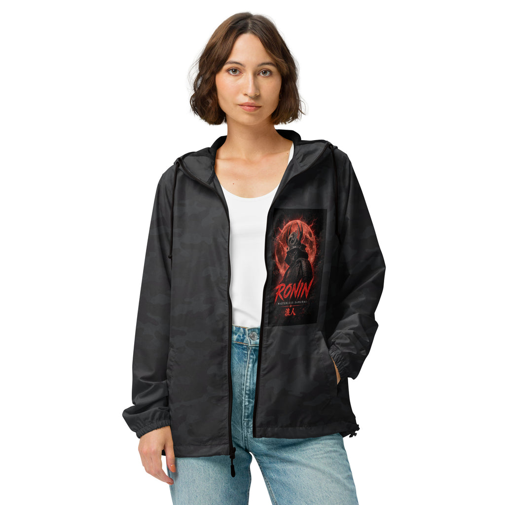Warlord's Brew Windbreaker, black camo front: Blood Moon RONIN samurai art on the left chest