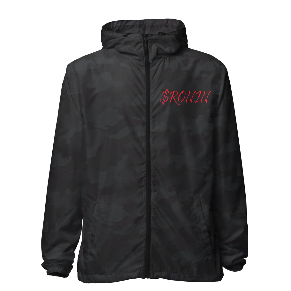 Bronze Crest Ronin Clan Windbreaker, black camo front: red script $RONIN on the left chest