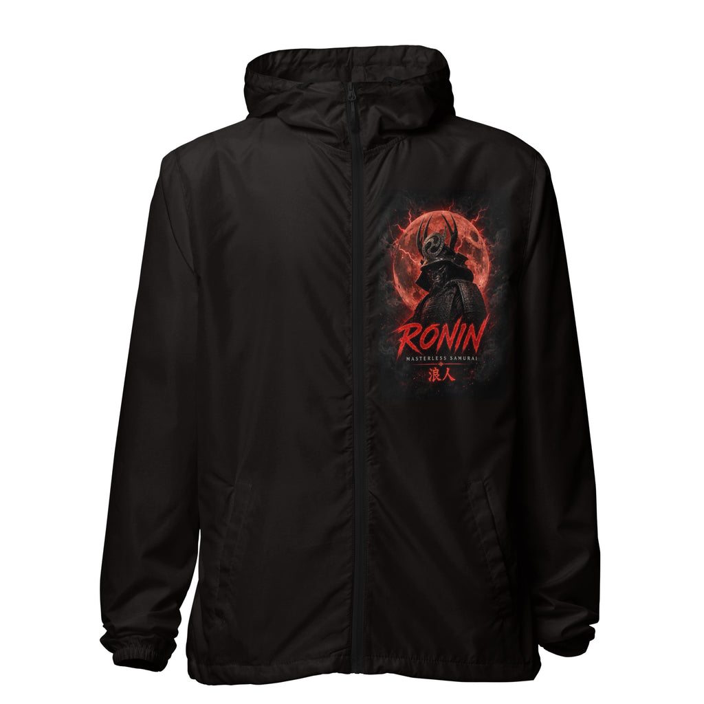 Bamboo Moon Ronin Windbreaker, black front: Blood Moon RONIN samurai art on the left chest