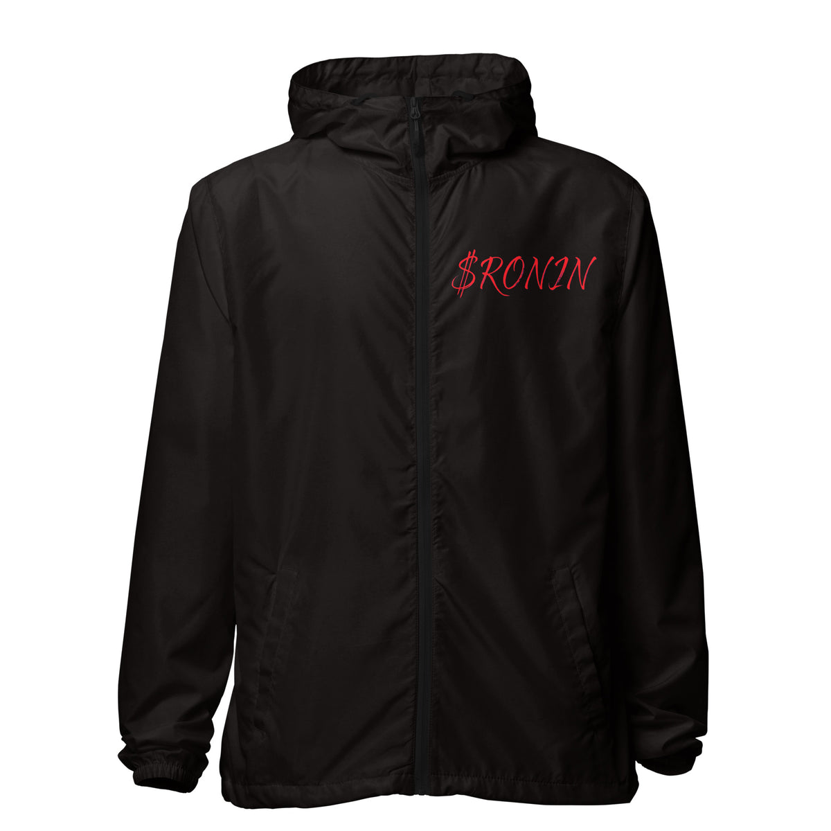 Sworn Brothers Ronin Windbreaker, black front: red script $RONIN on the left chest