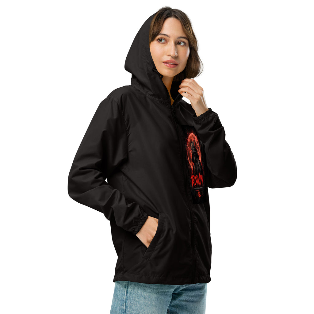Warlord's Brew Windbreaker, black right front: Blood Moon RONIN samurai art on the left chest