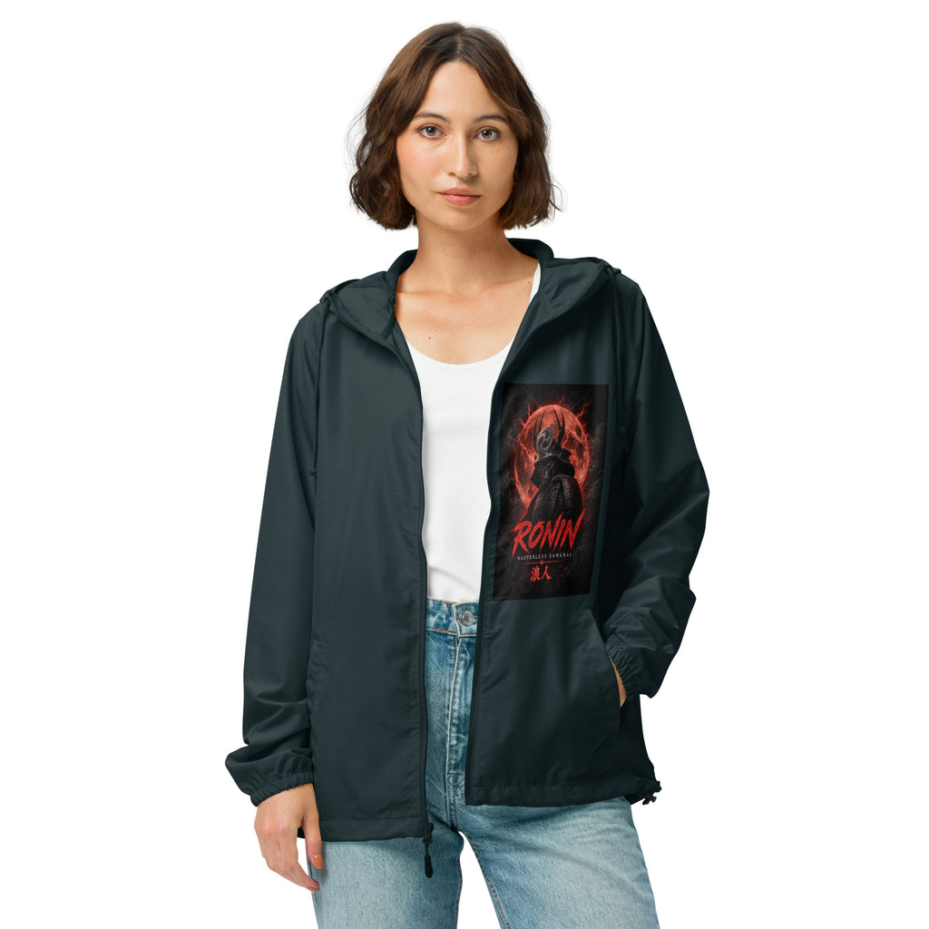 Ronin Warband Windbreaker, classic navy front: Blood Moon RONIN samurai art on the left chest