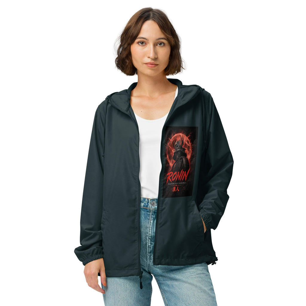 Warlord's Brew Windbreaker, classic navy front: Blood Moon RONIN samurai art on the left chest