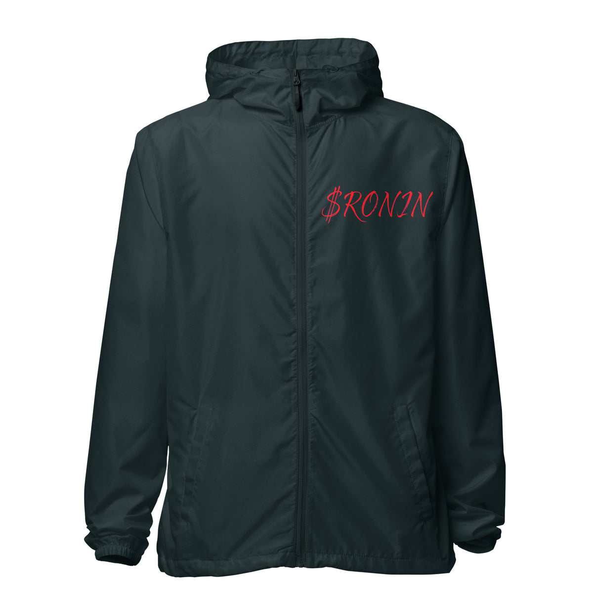 Obsidian Heart Ronin Windbreaker, classic navy front: red script $RONIN on the left chest