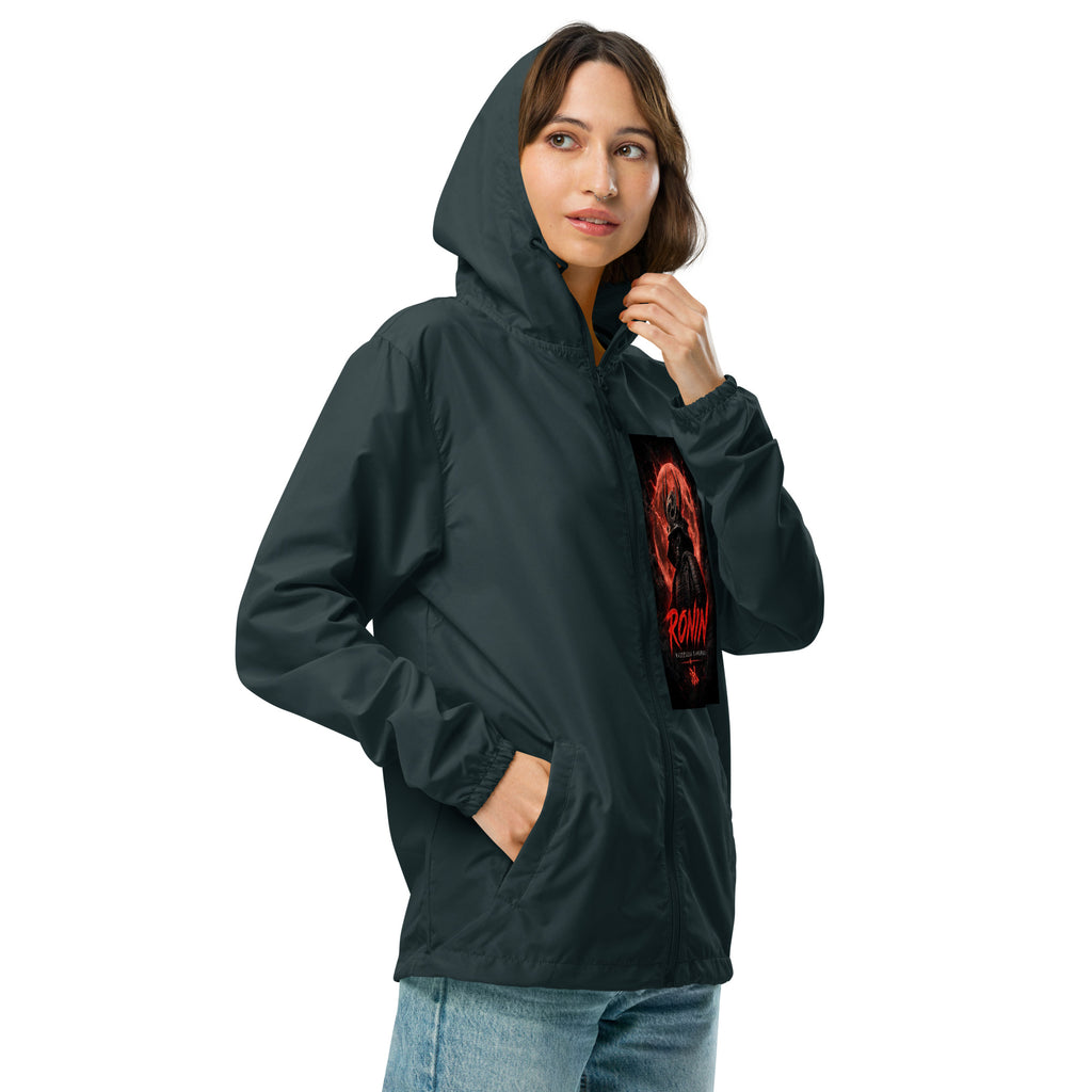 Clan at the Tip Windbreaker, classic navy right front: Blood Moon RONIN samurai art on the left chest