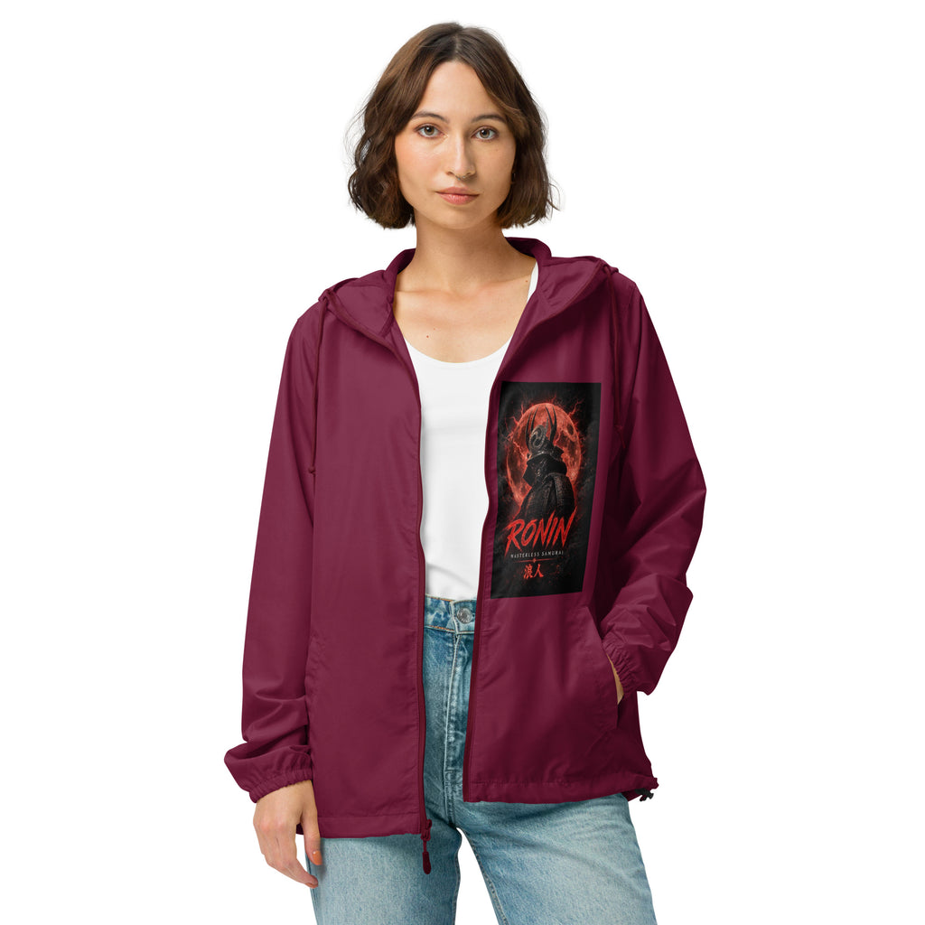 Clan at the Tip Windbreaker, maroon front: Blood Moon RONIN samurai art on the left chest