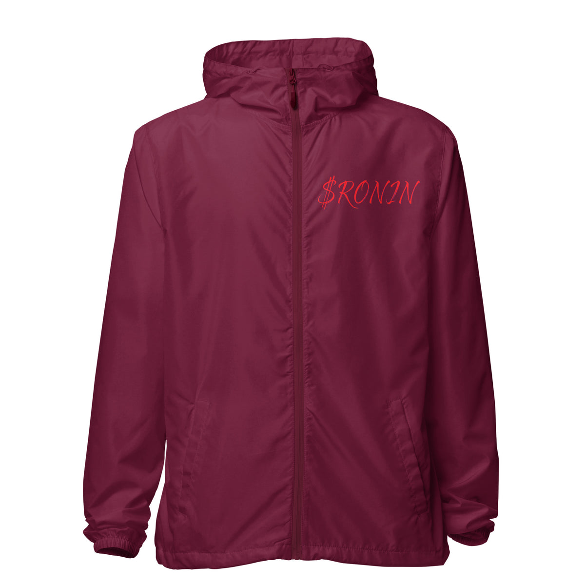 Sworn Brothers Ronin Windbreaker, maroon front: red script $RONIN on the left chest