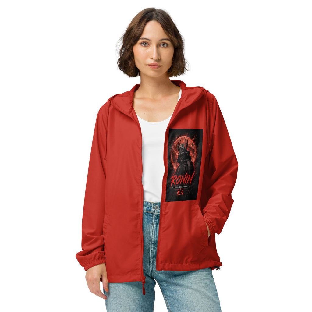 Samurai Rubber Duck Windbreaker, red front: Blood Moon RONIN samurai art on the left chest
