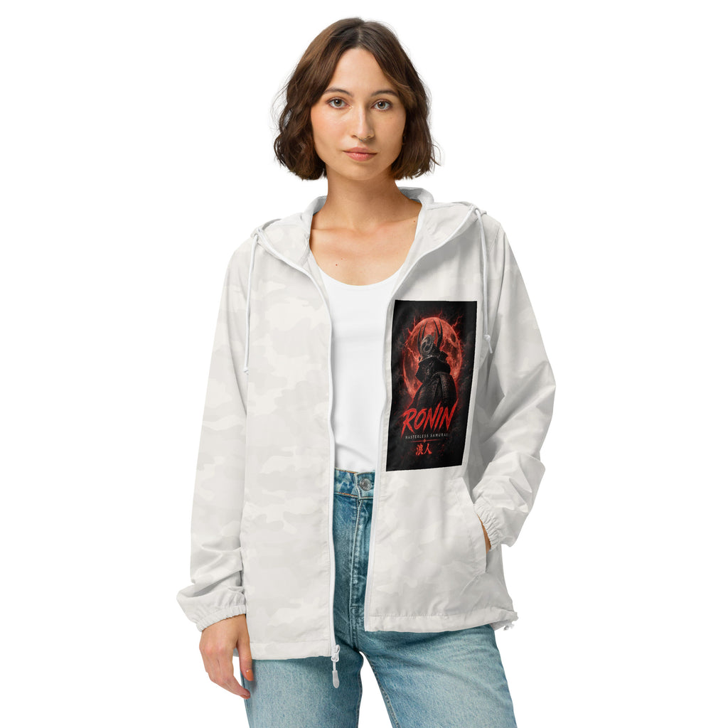 Ronin Warband Windbreaker, white camo front: Blood Moon RONIN samurai art on the left chest