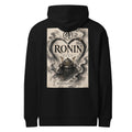 Ink Heart Ronin Clan Hoodie, black back: ink-wash heart around a kabuto helmet on cream paper, 侍 seal and RONIN CLAN